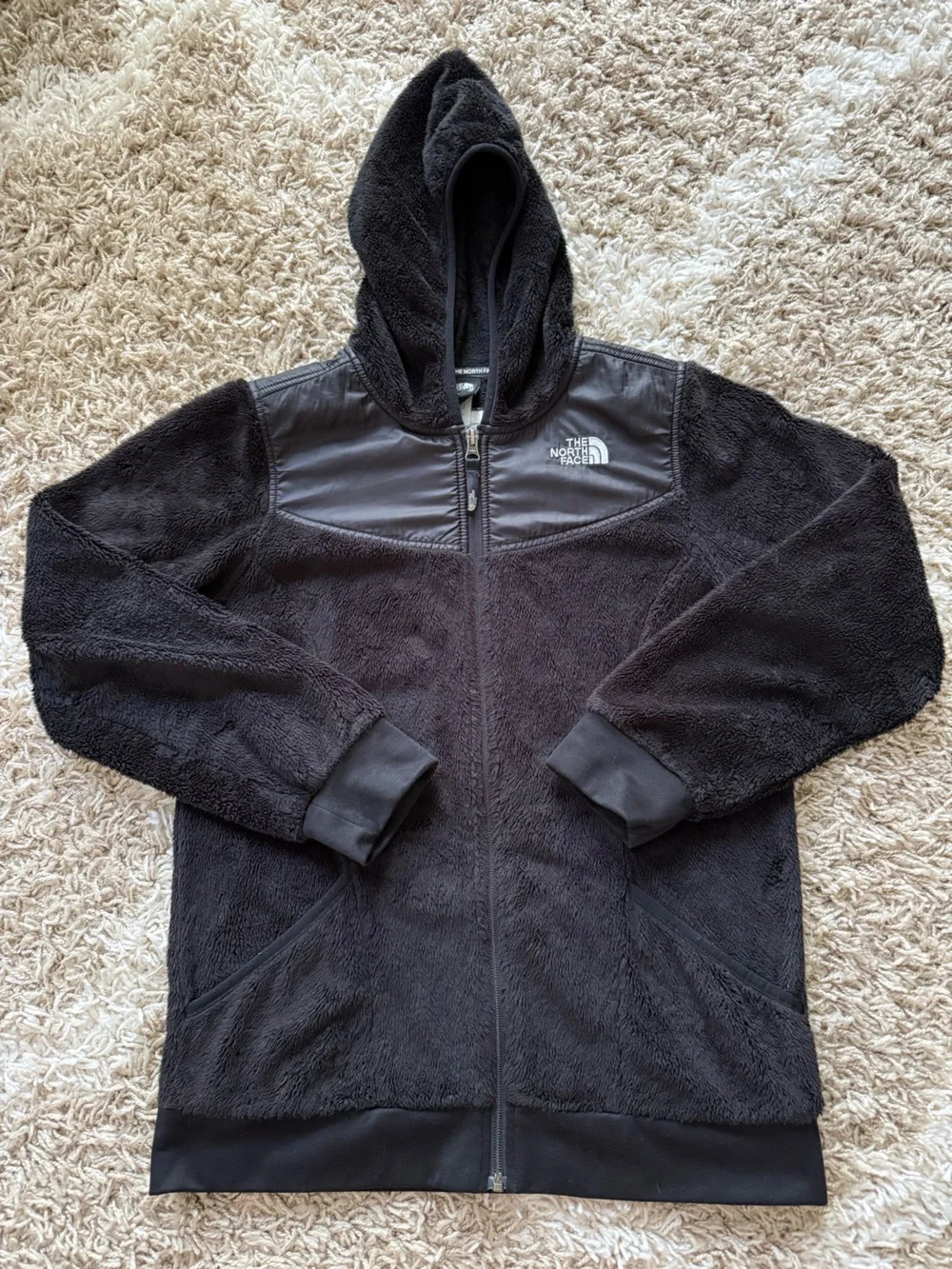 The North Face Girl’s Black Fleece Jacket with White Logo